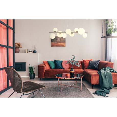 Závesné svietidlo, nikel, sklo biele, kábel PVC transparentný, DxŠxV: 870x345x1200mm, sklo ø: 4x10cm 10