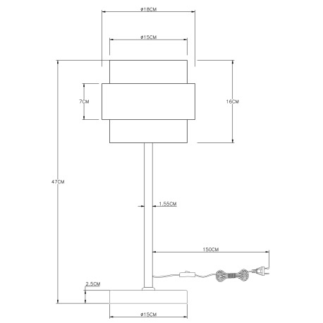 Stolová lampa, kov čierny matný, sklo, mosadz, vypínač, ø: 180mm, V: 470mm, dĺžka 1500mm, bez žiarov 9