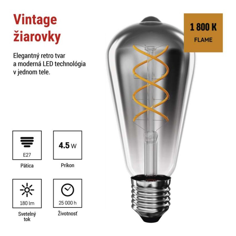 LED žiarovka DECO SMOKED ST64 / E27 / 4,5 W (19 W) / 180 lm / flame 1