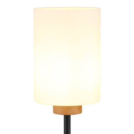 Stojanová lampa, matný čierny kov, biele matné sklo, tmavý dub, čierny textilný kábel, nožný spínač 5