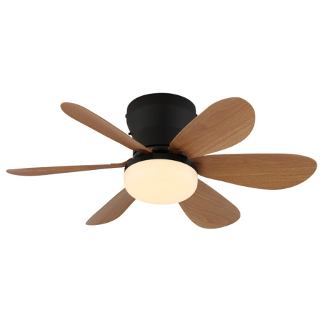 Stropný ventilátor, kov čierny matný, plast imitácia dreva, stmievateľný, viacero rýchlostí pomocou 19