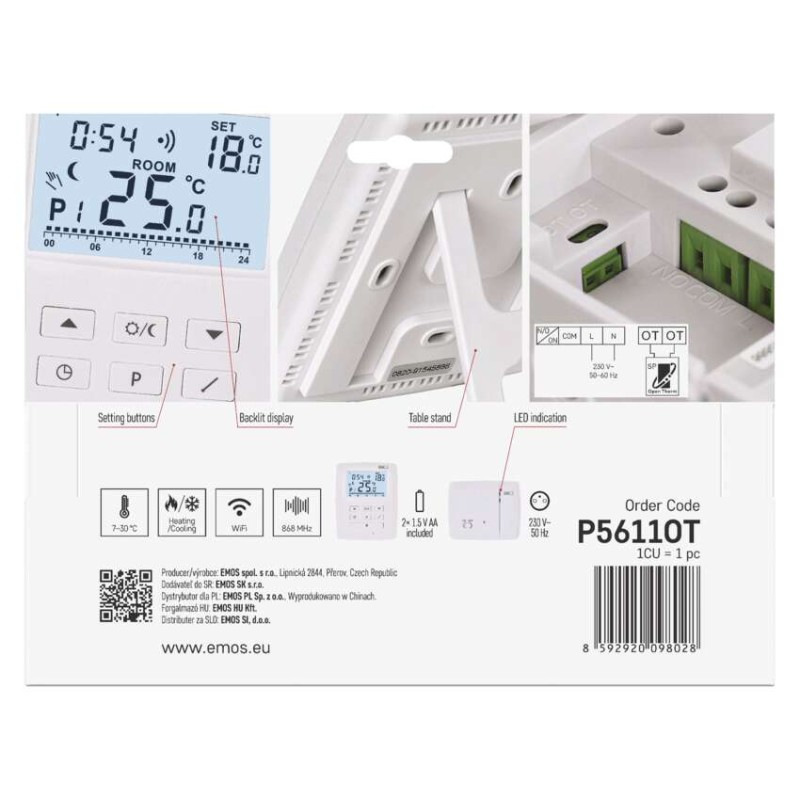 Izbový programovateľný bezdrôtový OpenTherm termostat P5611OT 9