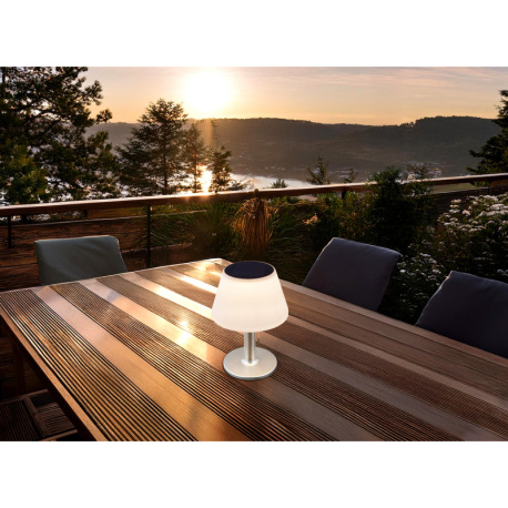 Solárne svietidlo, nerez, plast biely, stolová lampa s ťahovým vypínačom, IP44, akumulátor CR18650 1 6