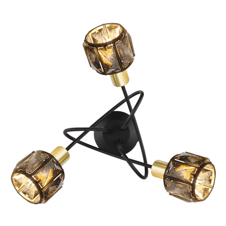 Stropné svietidlo, kov čierny, kov zlatý, sklenené krištále dymové, ø: 380mm, V:240mm, bez žiaroviek 4