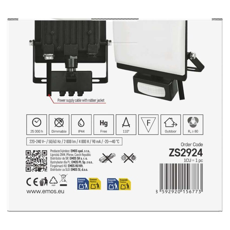LED reflektor TAMBO EVO so senzorom pohybu, 20 W, 2000 lm, IP65, čierny 12