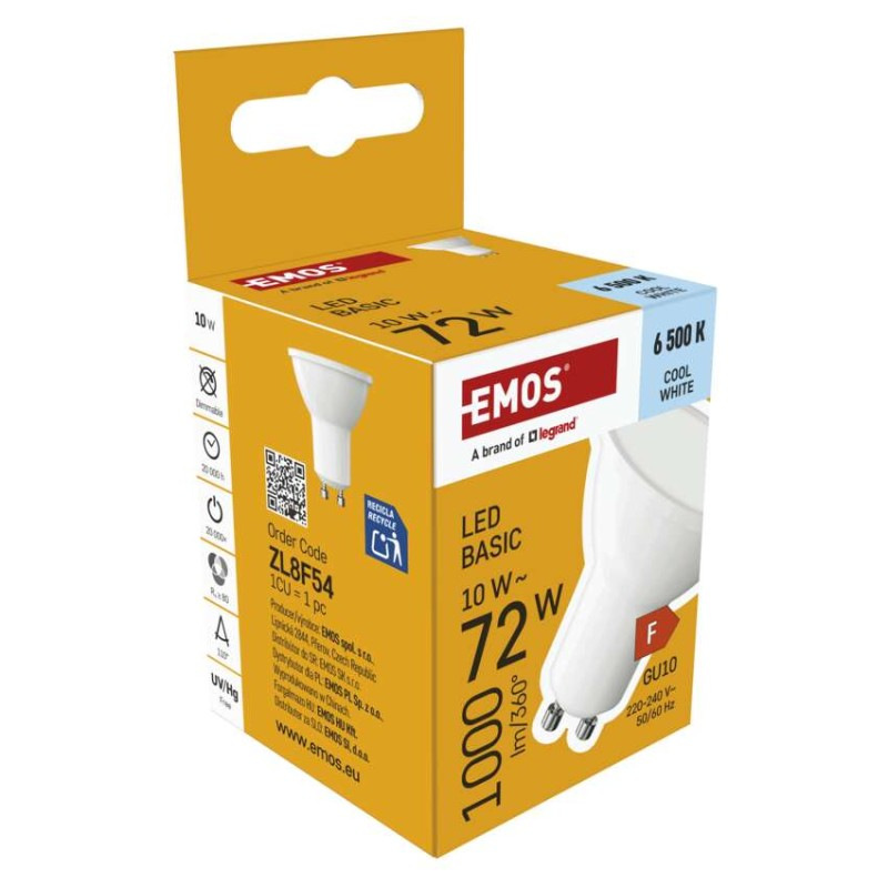 LED žiarovka Basic MR16 biela/ GU10 / 10 W (72 W) / 1000 lm / Studená biela 7