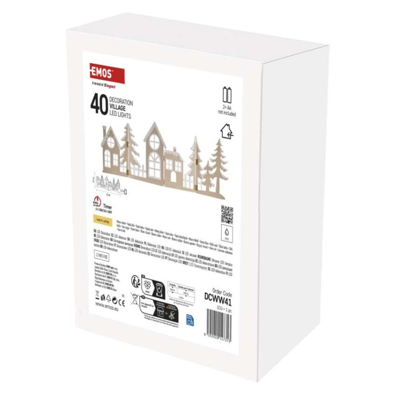 LED dekorácia drevená – vesnička, 60 cm, 2x AA, teplá biela, časovač 2