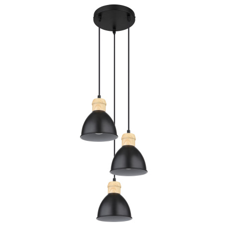 Závesné svietidlo, kov čierny a biely, kov vzhľad dreva, čierny PVC kábel, ø: 180mm, V:1200mm, bez ž 2