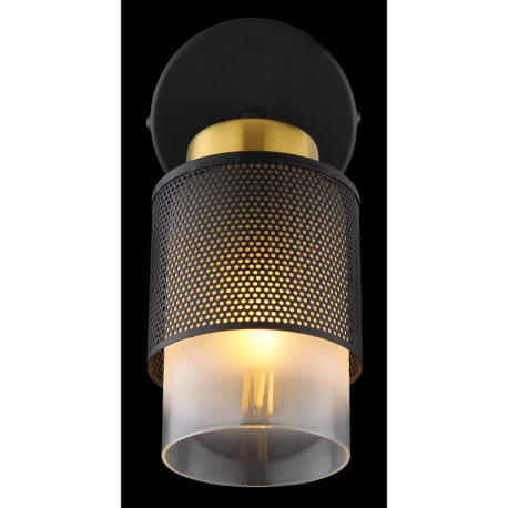 Nástenné svietidlo, kov čierny matný, sklo satinované, priehľadné, kov mosadznej farby, ŠxV: 100x190 5