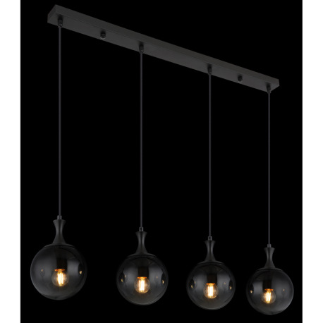 Závesné svietidlo, kov čierny, sklenené gule dymovej farby, kábel PVC čierny, výškovo nastaviteľné, 2