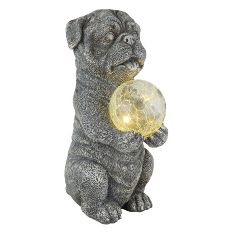 Solárne svietidlo, plast sivý matný, sklenená guľa číra s efektom prasknutého skla, vypínač, batéria