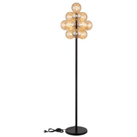 Stojanová lampa, matný čierny kov, jantárové sklenené gule, čierny PVC kábel, nožný spínač integrova 13