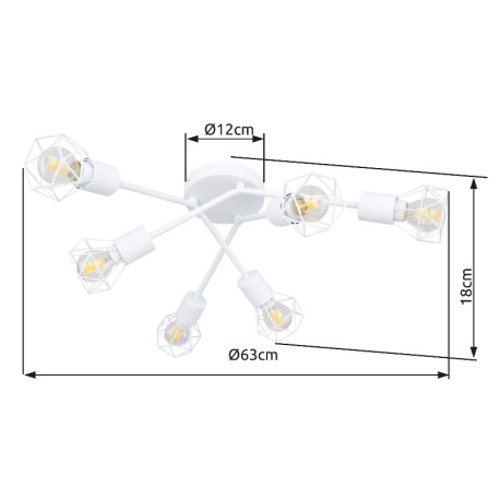 Stropné svietidlo, biely kov, Ø630, V: 180, bez žiaroviek 6xE14, max. 40W 230V 6