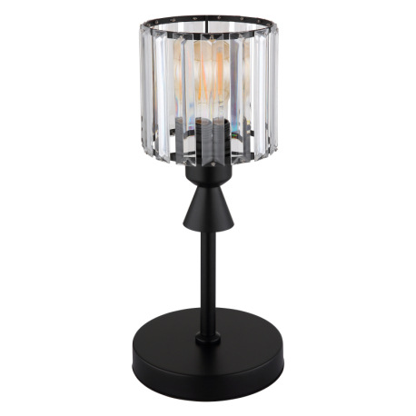 Stolové svietidlo, kov čierny matný, akrylové krištále číre, kábel PVC čierny, kolískový vypínač na 4