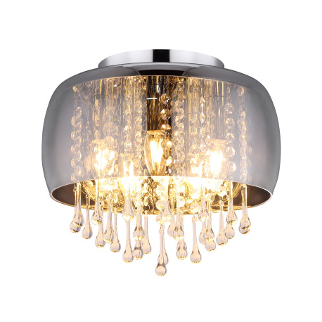 Stropné svietidlo, chróm, sklo dymové, sklenené krištále priehľadné, Ø350, V:280, bez žiaroviek 5xE1