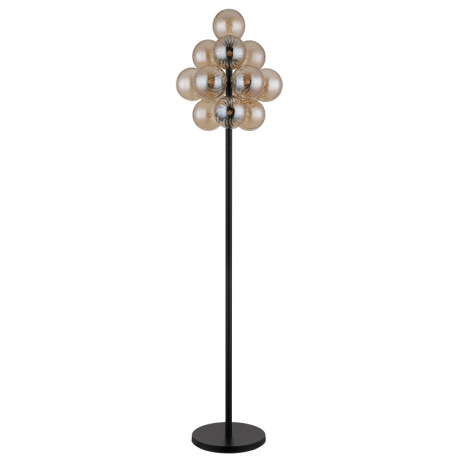Stojanová lampa, matný čierny kov, jantárové sklenené gule, čierny PVC kábel, nožný spínač integrova 11