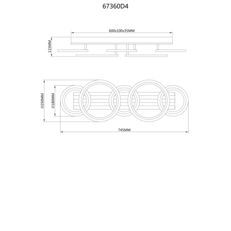 Stropné svietidlo, kov čierny matný, MDF s tmavým dreveným efektom, plast biely, niekoľko úrovní pom 19