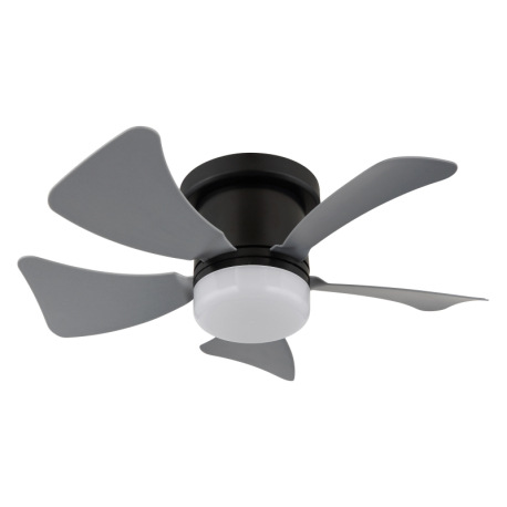 Stropný ventilátor, kov čierny matný, plast sivý/biely, stmievateľný, niekoľko úrovní pomocou násten 12