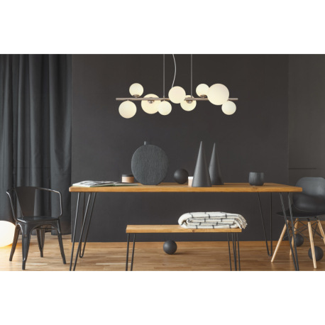 Závesné svietidlo, nikel, sklo biele, kábel PVC transparentný, DxŠxV: 870x345x1200mm, sklo ø: 4x10cm 2