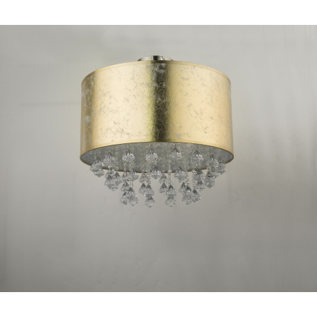 Stropné svietidlo, kov nikel matný, textil zlatý, akrylové krištále priehľadné, Ø400, V:380, bez žia 6