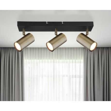 Stropné svietidlo, kov čierny, mosadz, DxŠxV:410x60x120mm, bez žiaroviek 3x GU10, max. 35W 230V 8