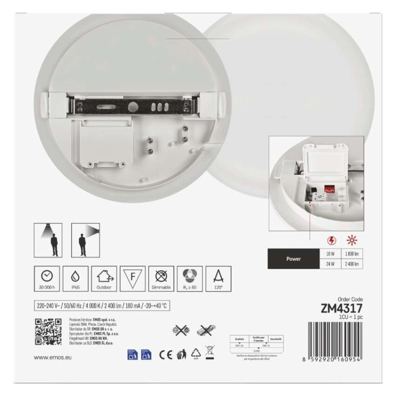 LED stropné svietidlo DORI EVO, MW sensor, okrúhle biele 24W, IP65, Neutrálna biela 7
