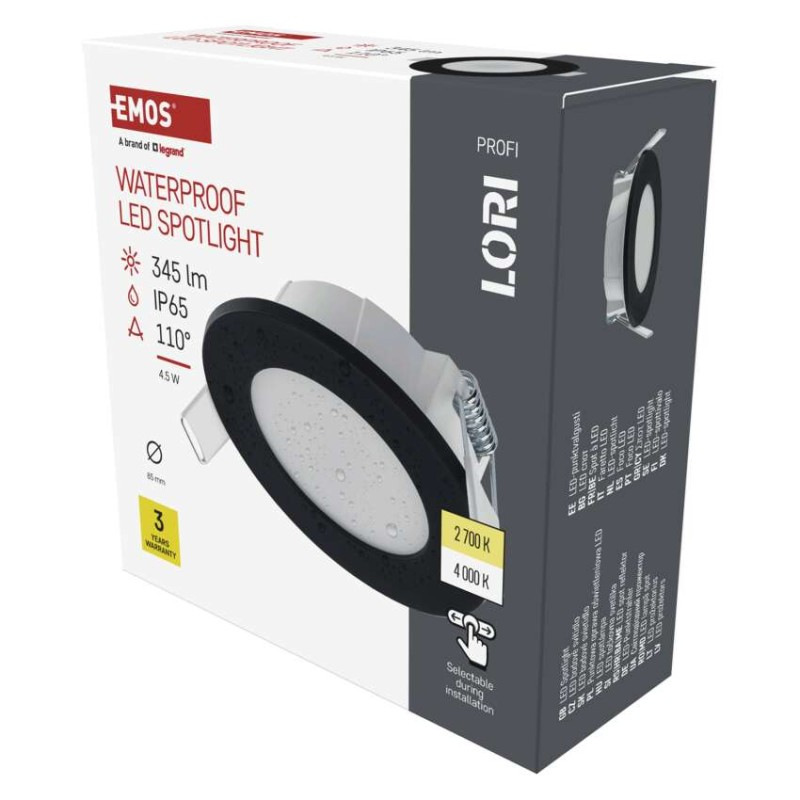 LED SVIETIDLO LORI VST. KR 4,5W 345LM IP65 CCT čierná