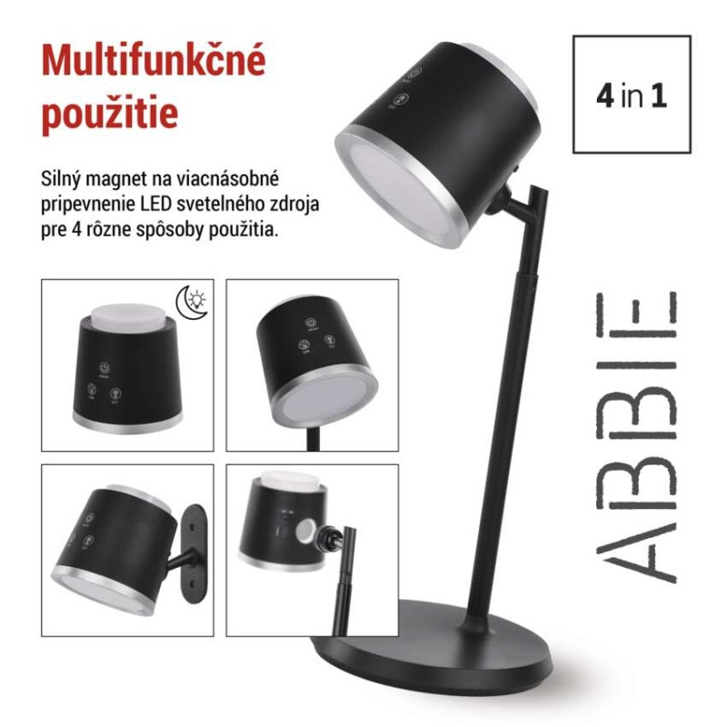 LED stolná lampa ABBIE, dobíjacia, čierna 4