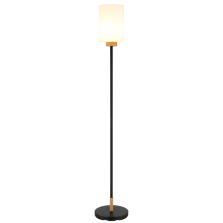 Stojanová lampa, matný čierny kov, biele matné sklo, tmavý dub, čierny textilný kábel, nožný spínač 9