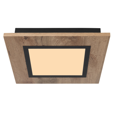 Stropné svietidlo kov čierny matný, MDF imitácia dreva, plast biely, DxŠxV: 300x300x45mm, LED 12W 23 8