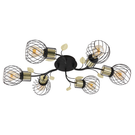 Stropné svietidlo, kov čierny a mosadzný, s dekoratívnymi listami, DxŠxV:710x540x165, bez žiaroviek 12