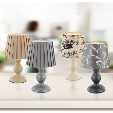 Stolová lampa, plast a kov pieskový, textil pieskový, vypínač, Ø 170, V: 280, bez žiarovky 1xE14, ma 1