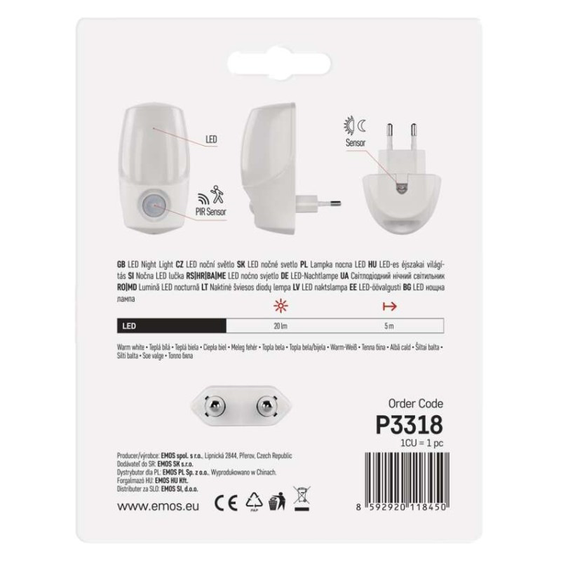 LED nočné svetlo P3318 s pohybovým čidlom do zásuvky 5
