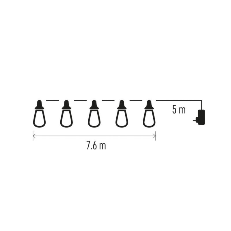 LED svetelná reťaz – 16x párty žiarovky číre, 7,6 m, vonkajšia aj vnútorná, teplá biela 1