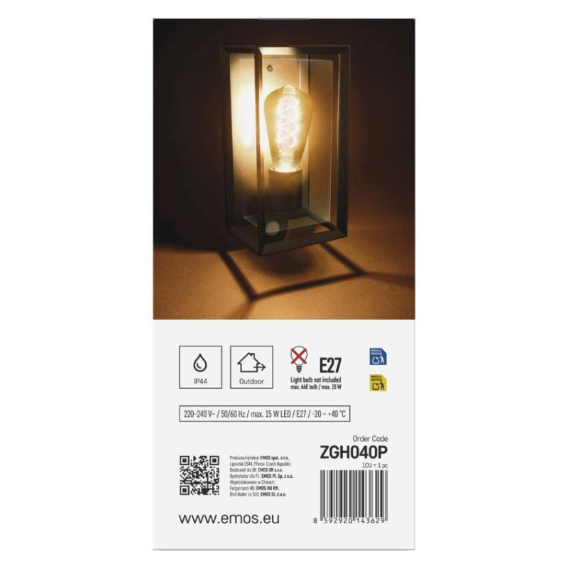 Záhradné nástenné svietidlo MALVA, senzor súmraku, 13 x 12 x 28 cm, 1 x E27, 15 W 13