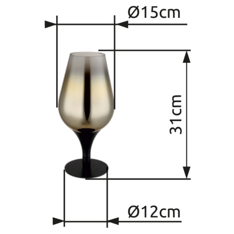 Stolové svietidlo, kov čierny, sklo zlatej farby, priehľadné, textilný kábel čierny, kolískový vypín 7