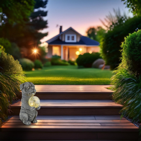 Solárne svietidlo, plast sivý matný, sklenená guľa číra s efektom prasknutého skla, vypínač, batéria 1