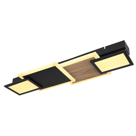 Stropné svietidlo kov čierny matný, MDF, imitácia tmavého dreva, plast opál, plast satinovaný, DxŠxV