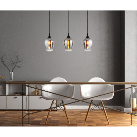 Závesné svietidlo, čierny matný kov, sklo dymové/číre, čierny textilný kábel, možnosť skrátenia výšk 7