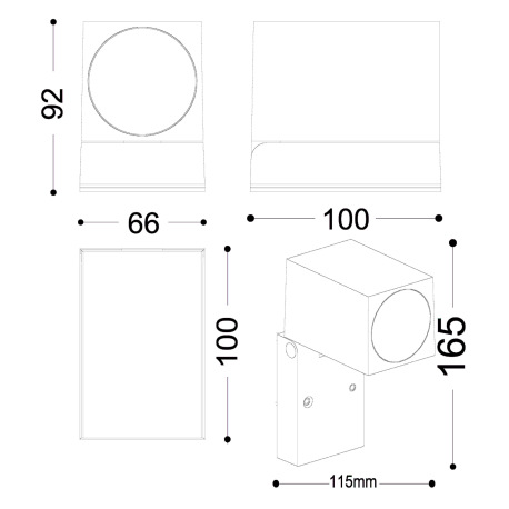 Vonkajšie svietidlo, hliník antracit, sklo priehľadné, otočné, nastaviteľné, IP44, ŠxV:65x165, H:115 5