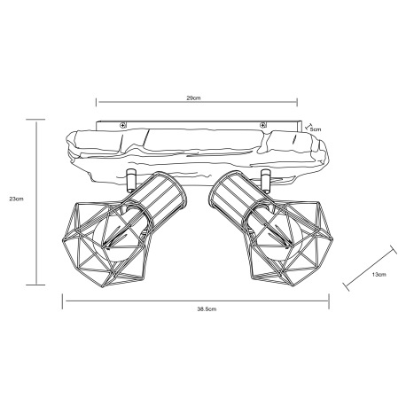 Nástenné svietidlo, kov čierny, plast vzhľad dreva, kovová mriežka, DxŠxV:385x120x230mm, bez žiarovi 11