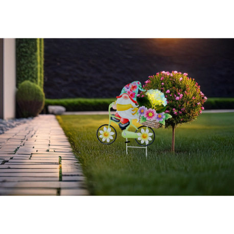 Solárne svietidlo, kov farebný, plast, posuvný spínač, batéria AAA 400mAh 1,2V, IP44, trpaslík na bi 7