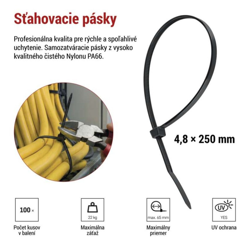 Sťahovacia páska 250×4,8, čierna, 100 ks 6