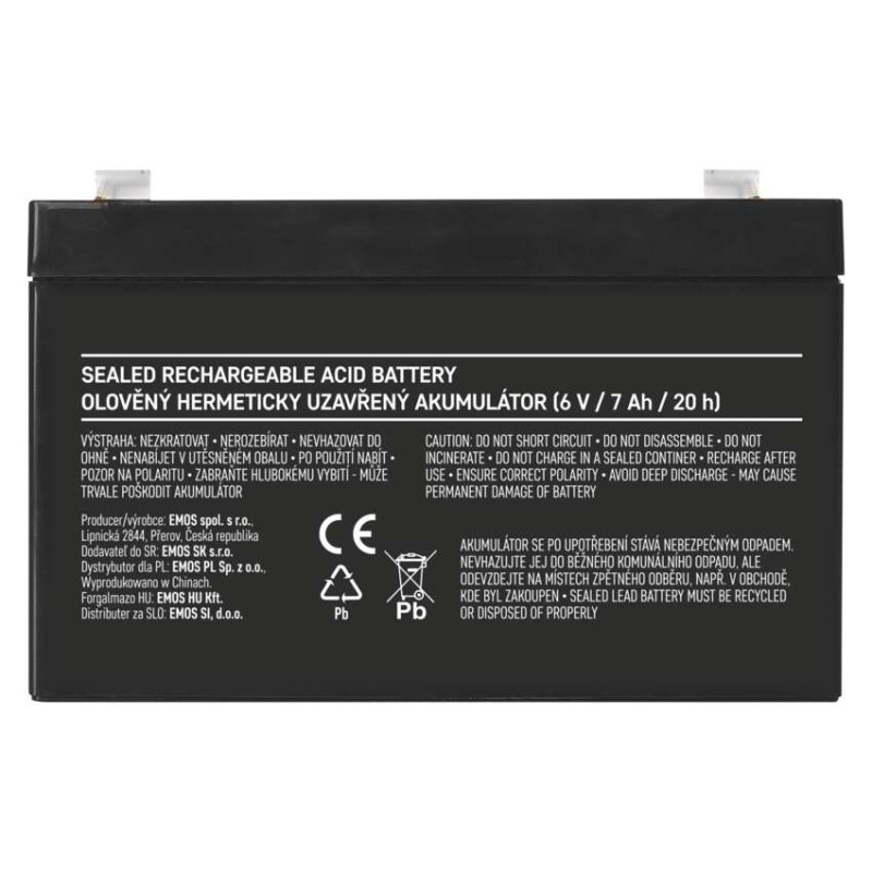 Bezúdržbový olovený akumulátor 6 V/7 Ah, faston 4,7 mm 2