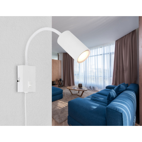 Nástenné svietidlo, kov biely, plast biely, PVC kábel biely, s vypínačom, Flexo, ŠxV:70x440mm, H: 32 7