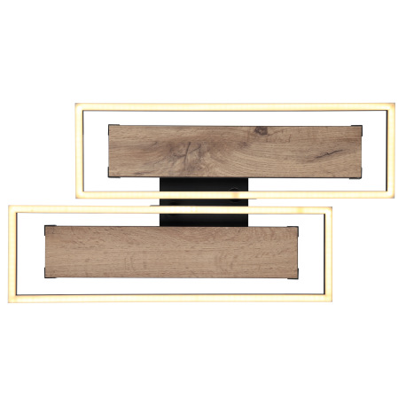 Stropné svietidlo, kov/hliník čierny matný, MDF so vzhľadom dreva, plast opál, niekoľko úrovní cez n 12