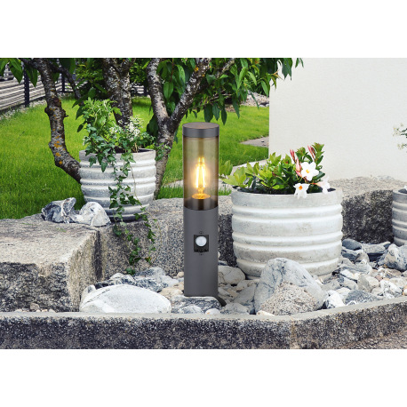 Vonkajšie svietidlo z nehrdzavejúcej ocele antracitovej farby, plast dymovej farby, vrátane senzora, 1