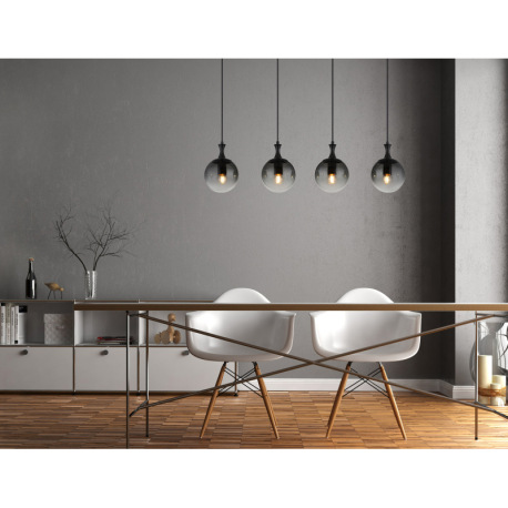 Závesné svietidlo, kov čierny, sklenené gule dymovej farby, kábel PVC čierny, výškovo nastaviteľné, 11