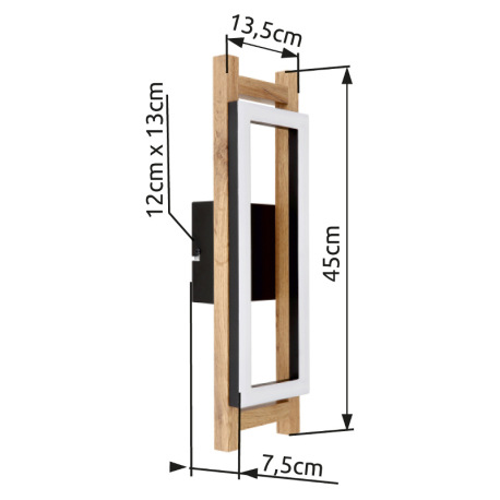Nástenné svietidlo, kov čierny, MDF tmavohnedý, plast biely, ŠxV:135x450mm, H: 75mm, vrátane LED 10W 8
