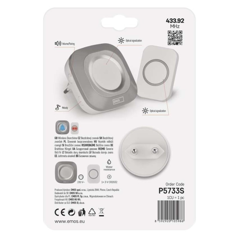 Domový bezdrôtový zvonček P5733S do zásuvky 8